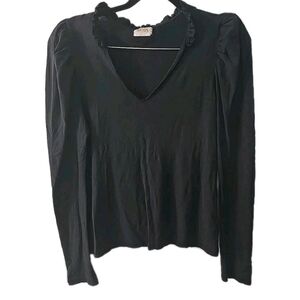 Nation‎ LTD Womens Puffy Shoulders V Neck Black Tamira Long Sleeve Top Sz Large